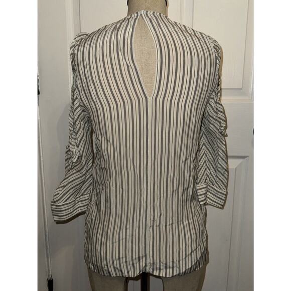 Sandro Paris Women’s Cold Shoulder Blouse Striped Off‎ White Black Size 0 XS - Picture 4 of 7